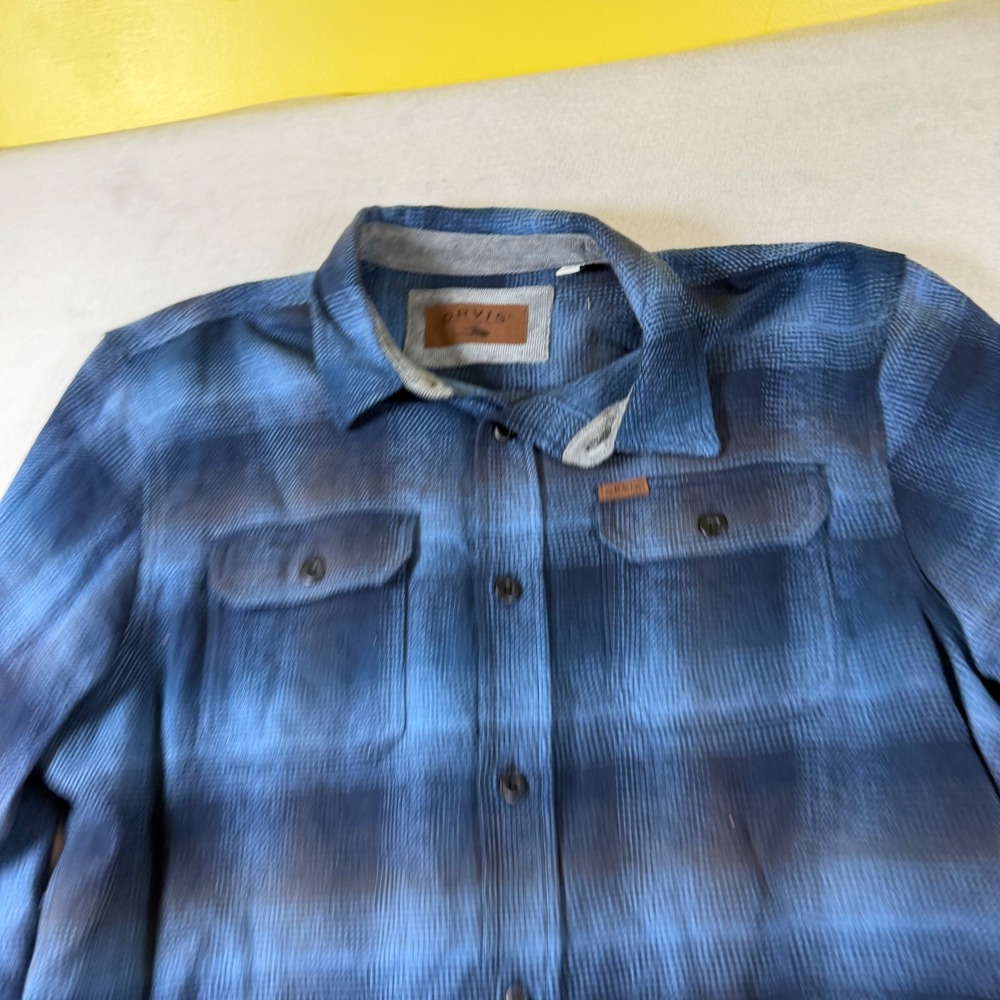 Orvis Mens XL Blue Ombre Plaid‎ Long Sleeve Button Down Shirt Classic Collection